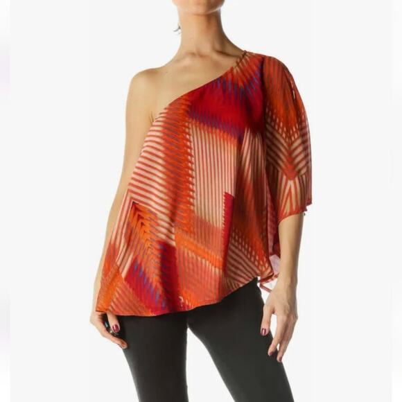 JESSICA SIMPSON One Shoulder Printed Blouse Top Size M - Picture 1 of 12